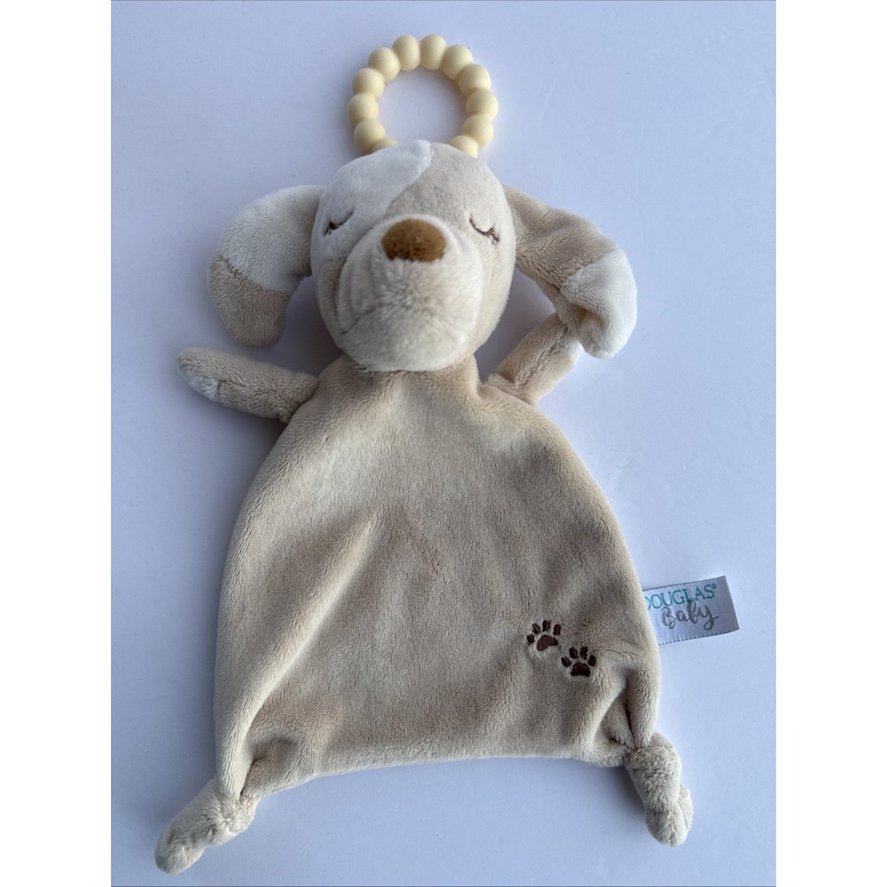 Douglas Baby Puppy Dog Lovey Plush Teether Security Blanket Knotted Corners Flat